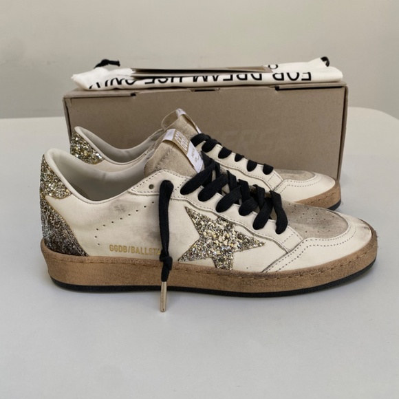 Golden Goose Ball Star Sneaker Leather/Seedpearl/Platinum Glitter 38 New in Box - Picture 10 of 12